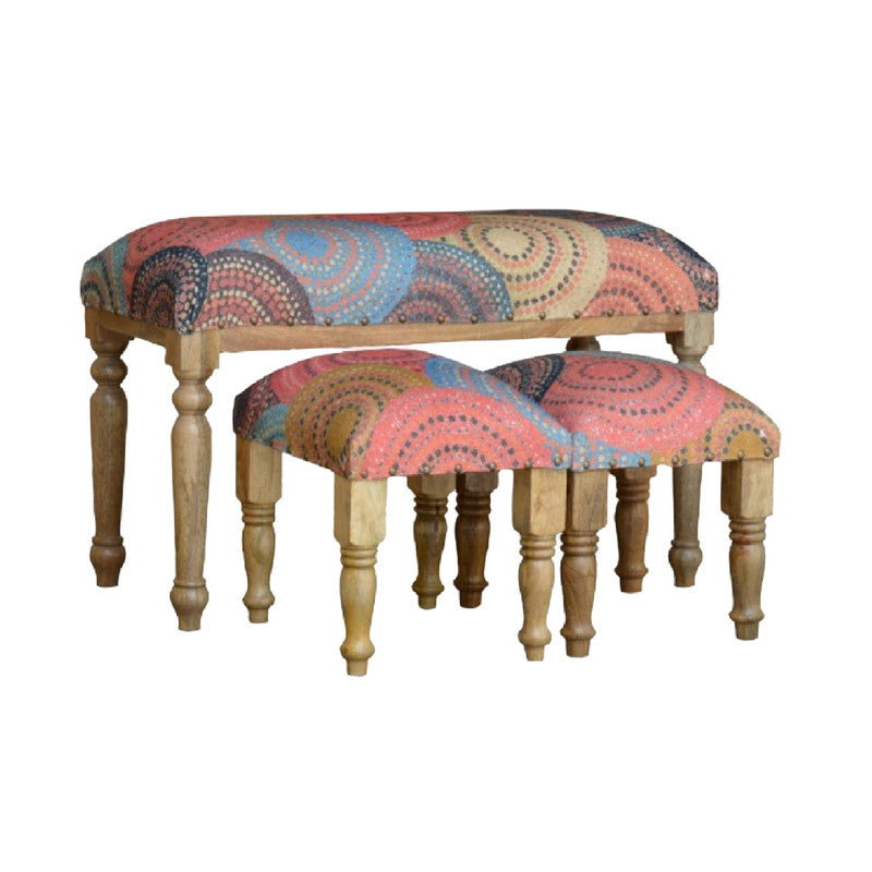 3 Piece Wood Bench And Stools Set (Henna)