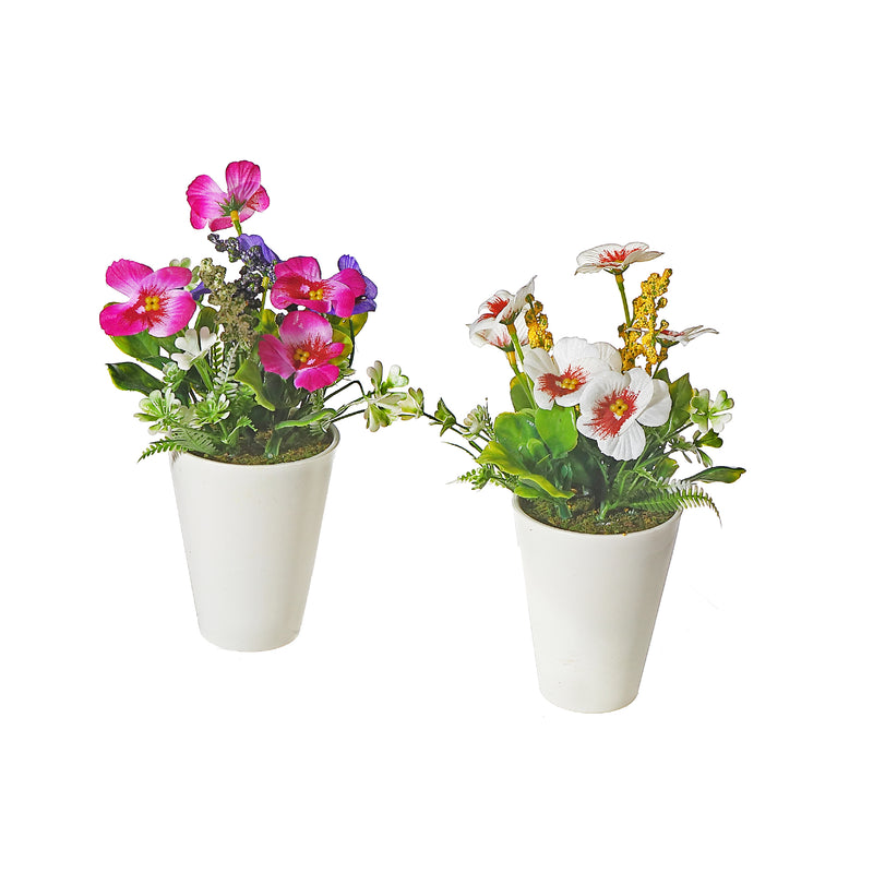 Artificial Pansy In Plastic Pot Asstd - Set of 2