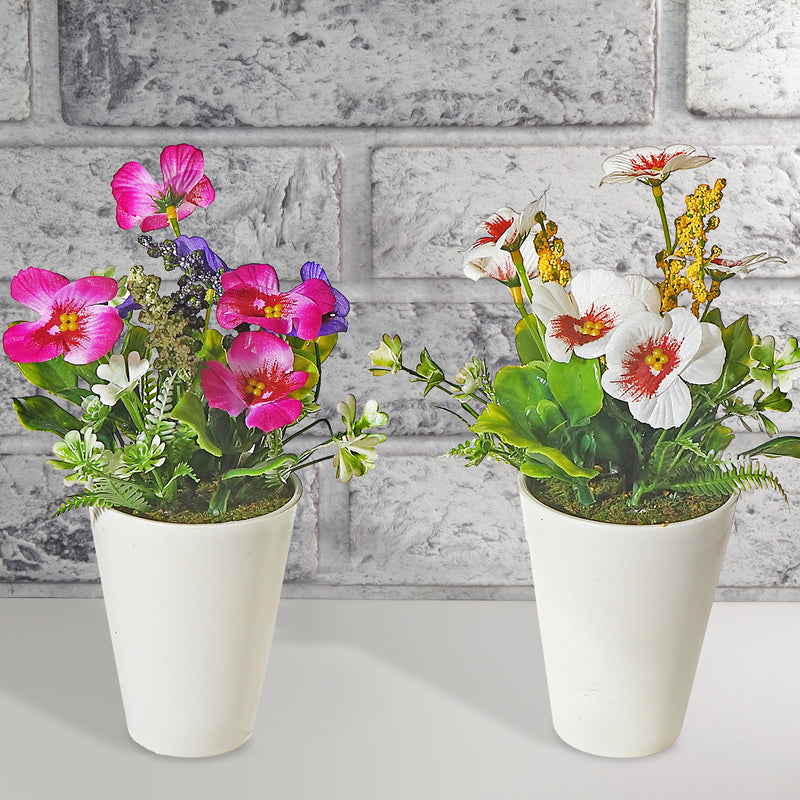 Artificial Pansy In Plastic Pot Asstd - Set of 2