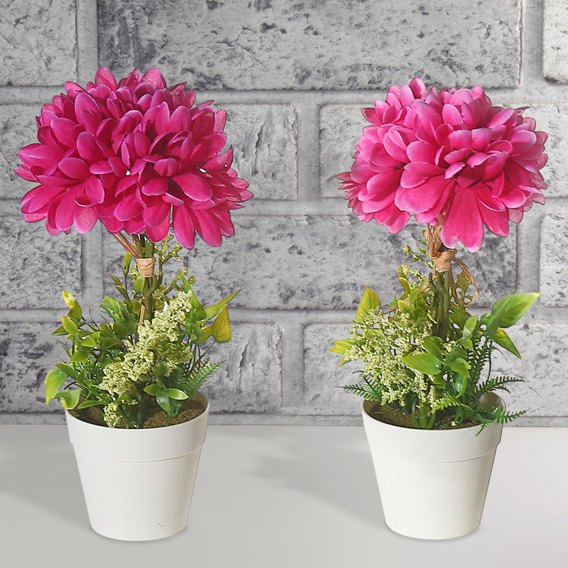 Artificial Chrysanthemum In Plastic Pot Asstd - Set of 2