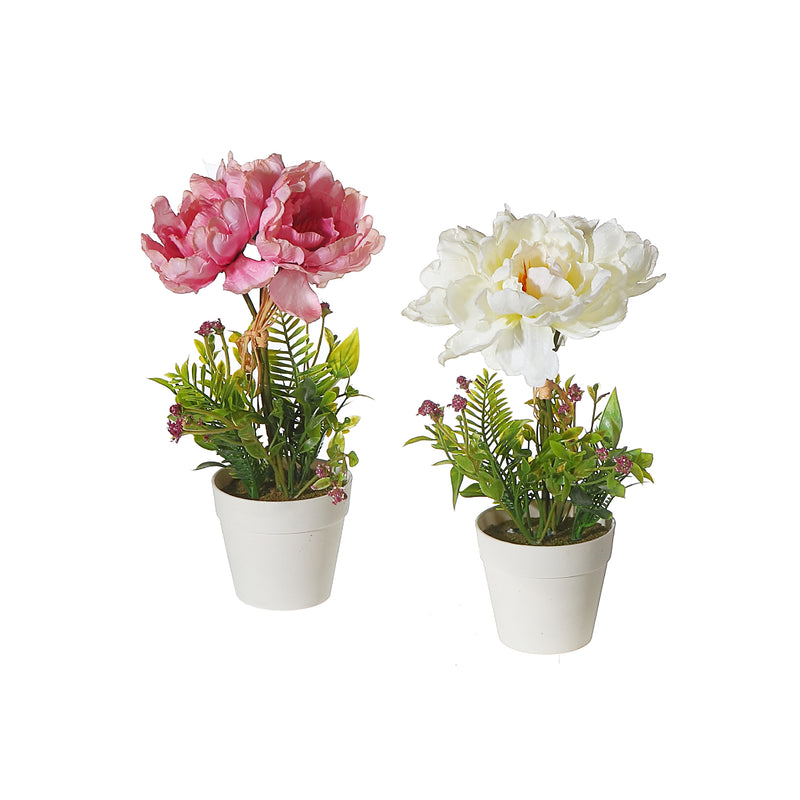 Artificial Peony In Plastic Pot Asstd - Set of 2