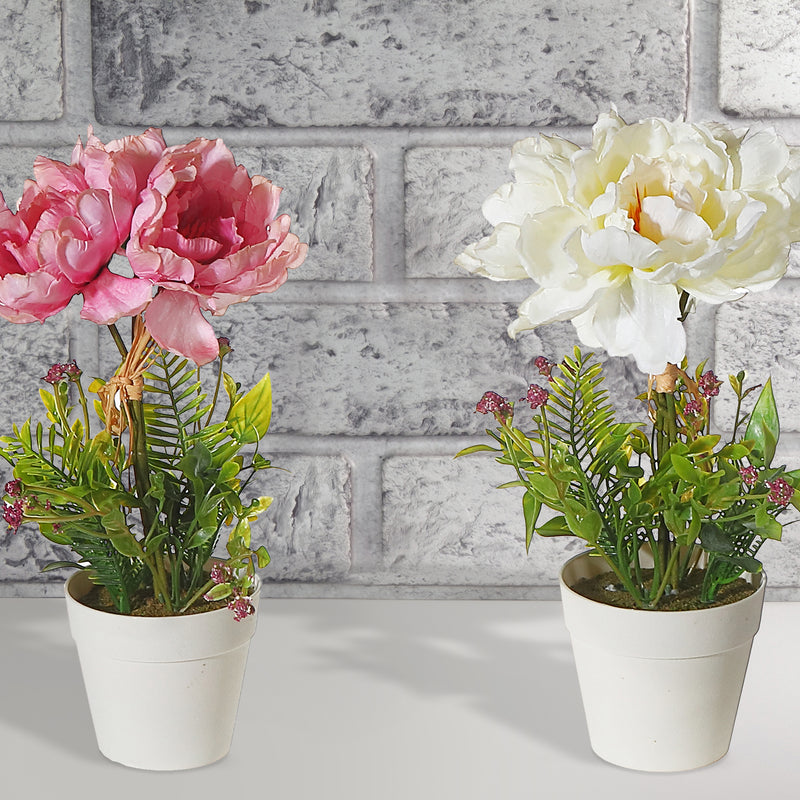 Artificial Peony In Plastic Pot Asstd - Set of 2