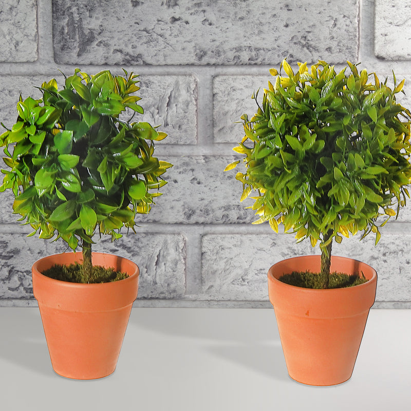 Artificial Topiary Ball Plant In Clay Pot Asstd - Set of 2