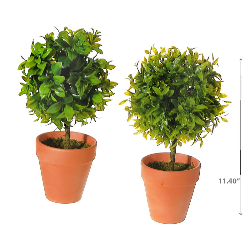 Artificial Topiary Ball Plant In Clay Pot Asstd - Set of 2