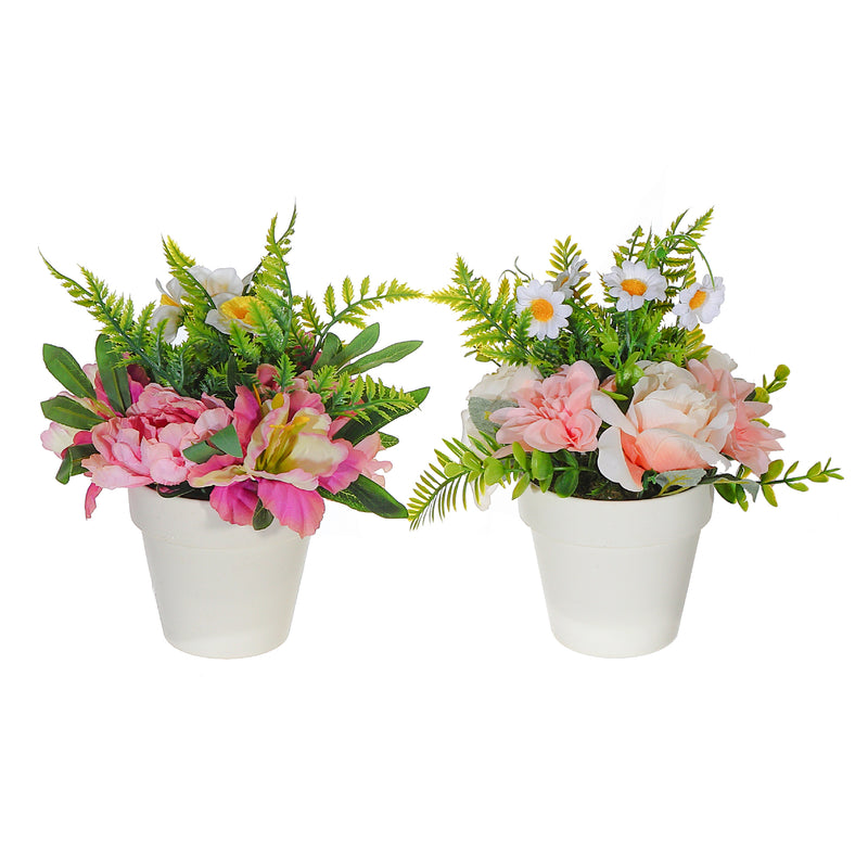 Artificial Bouquet In Plastic Pot Asstd - Set of 2