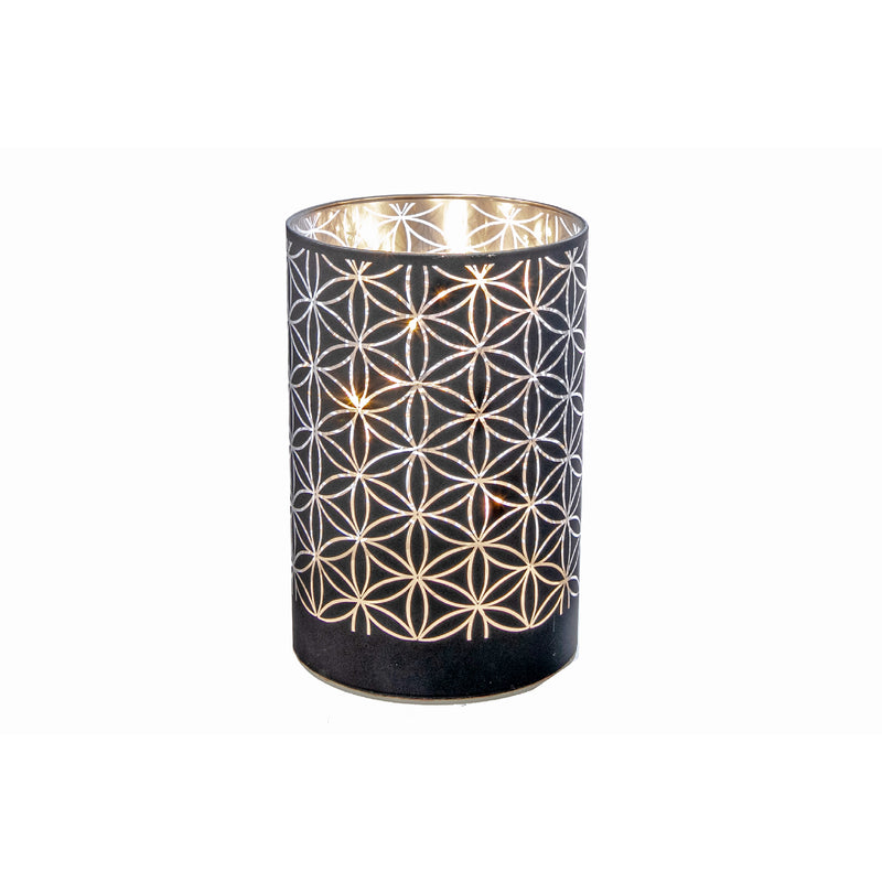 Led Black Cylinder Glass Stand (Geo Floral) (6") - Set of 2