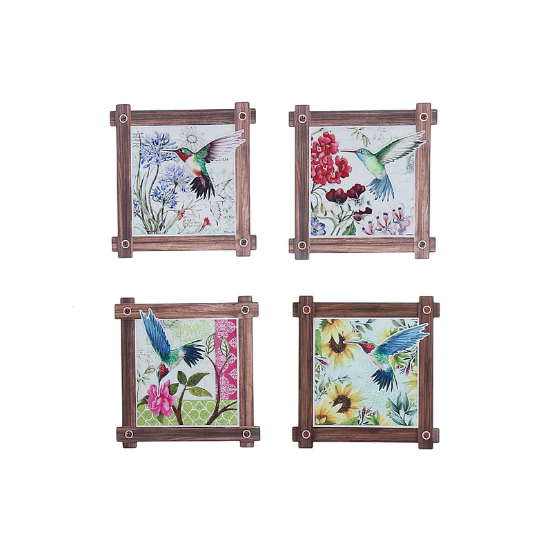 8" Square Ceramic Trivet Hummingg Bird Asstd - Set of 4