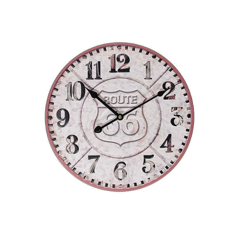 Round Metal Wall Clock (Embossed Route 66) (14" Dia)