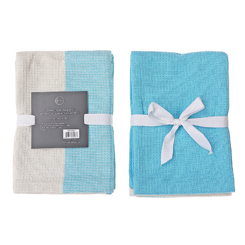 3 Pack Dual Waffle Kitchen Towel Set (Sky)