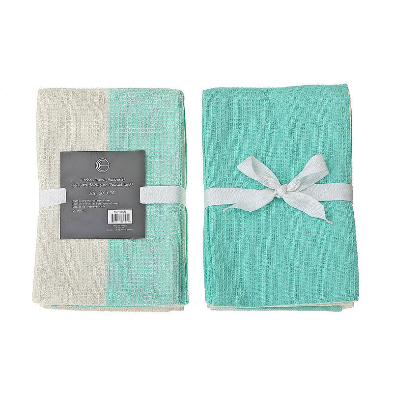 3 Pack Dual Waffle Kitchen Towel Set (Seafoam)