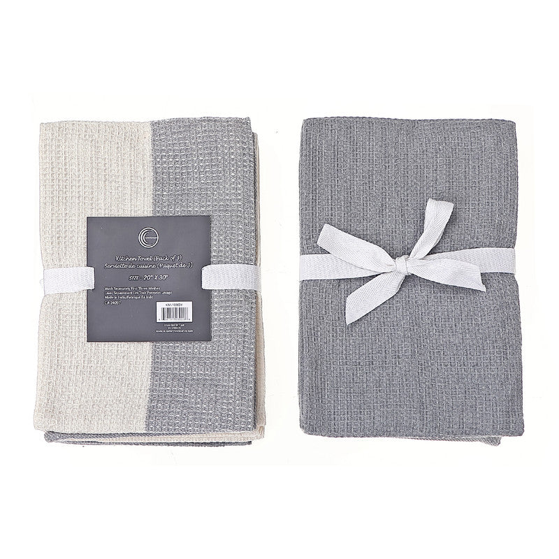 3 Pack Dual Waffle Kitchen Towel Set (Ash)