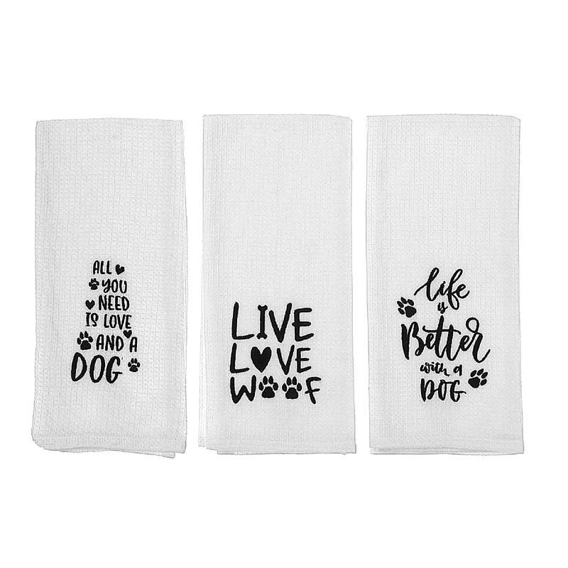 Embroidered White Waffle Kitchen Towel Pet Lovers Asstd - Set of 6