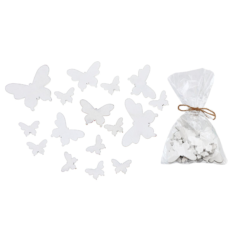 16Pc Assorted Size Wood Ornaments Butterfly White - Set of 2