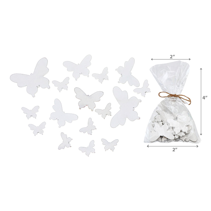 16Pc Assorted Size Wood Ornaments Butterfly White - Set of 2