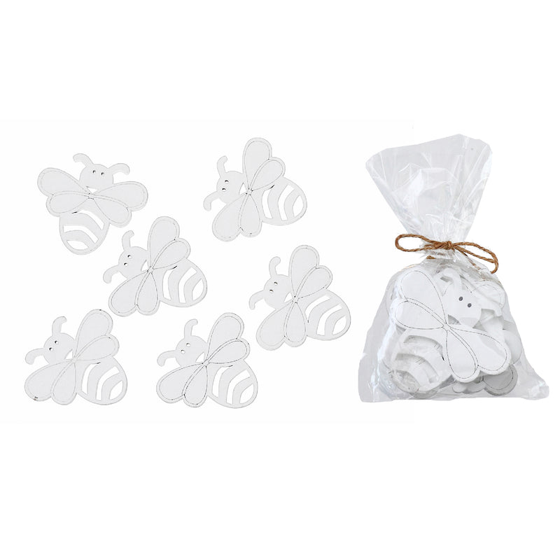 6 Pk Wood Ornaments Bee White - Set of 2