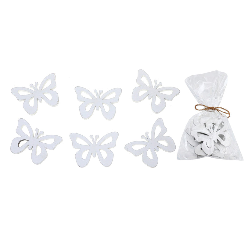 6 Pk Wood Ornaments Butterfly White - Set of 2