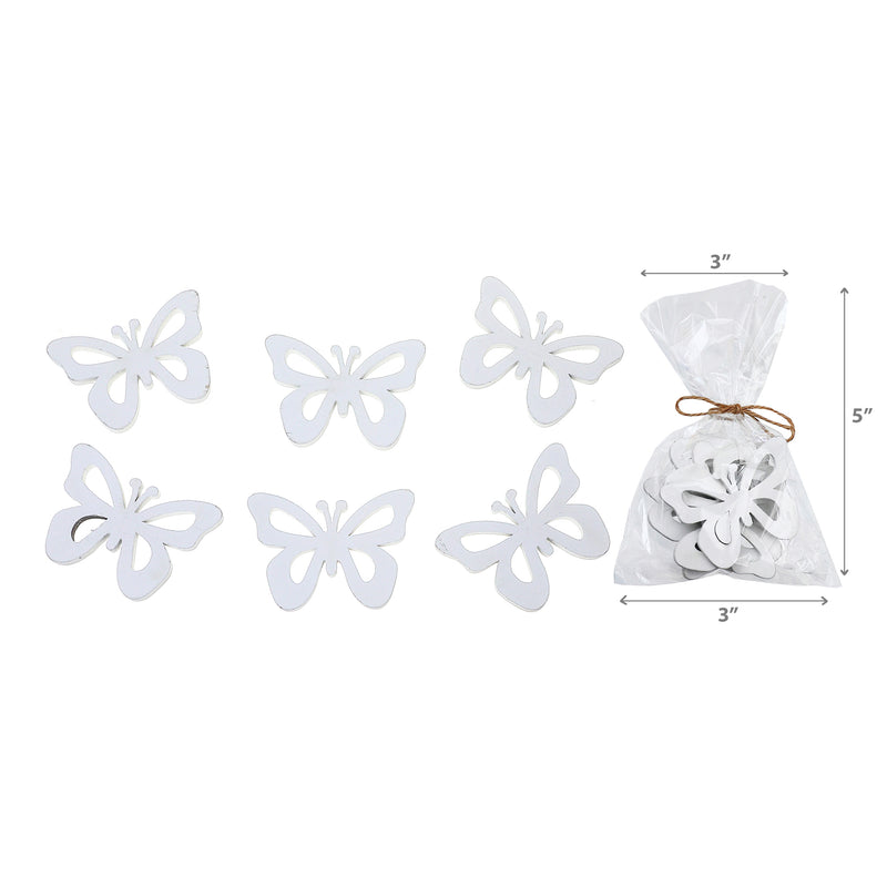 6 Pk Wood Ornaments Butterfly White - Set of 2