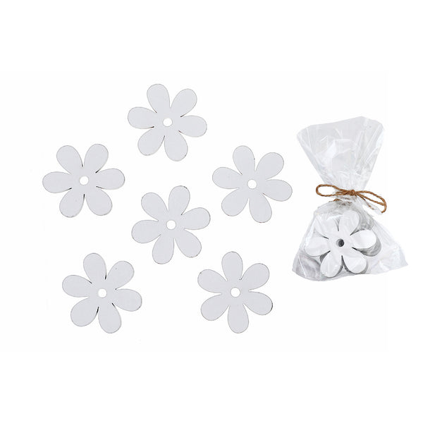 6 Pk Wood Ornaments Daisy White - Set of 2