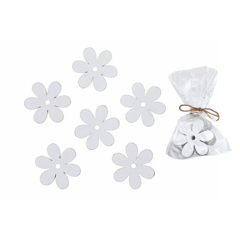 6 Pk Wood Ornaments Daisy White - Set of 2