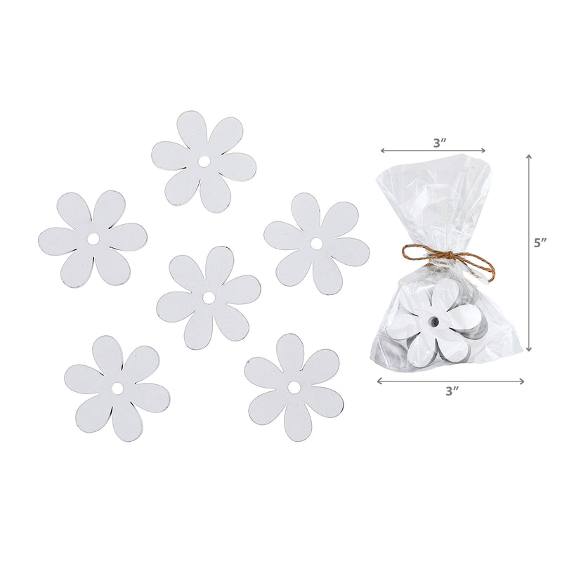 6 Pk Wood Ornaments Daisy White - Set of 2