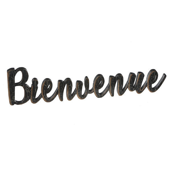 Crackled Word Sign (Bienvenue - Black)