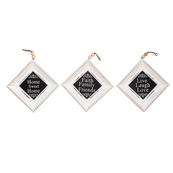 Wooden Beaded Rhombus Sign Inspirational Asstd - Set of 3