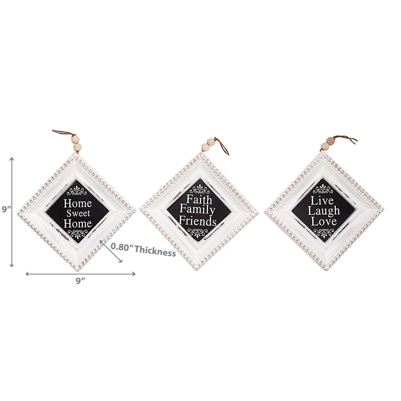 Wooden Beaded Rhombus Sign Inspirational Asstd - Set of 3