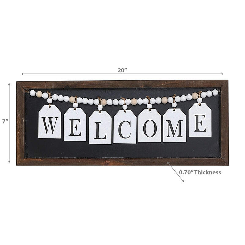 Framed Wood Hanging Beaded Welcome Sign