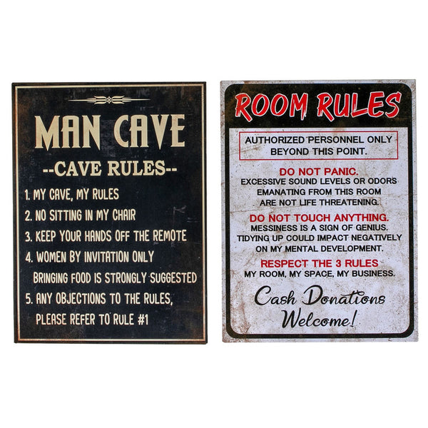 Iron Wall Art (Room Rules/Man Cave) (Asstd) - Set of 2