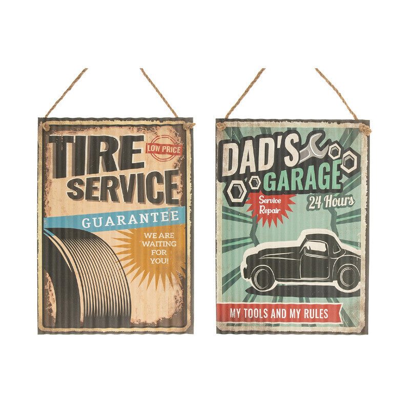 Rippled Metal Wall Sign (Tire Service/Dad'S Garage) (Asstd) - Set of 2