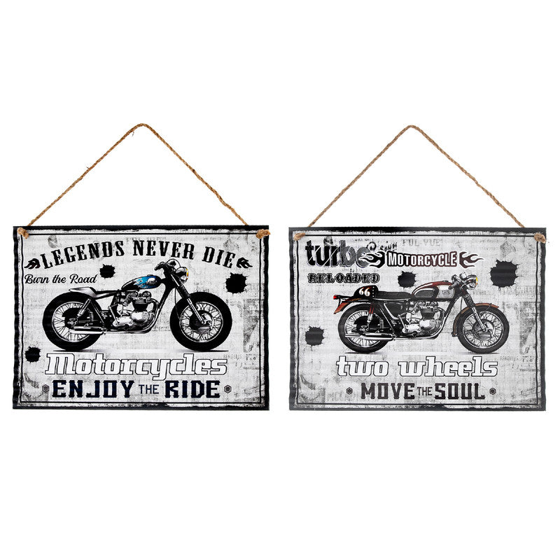 Rippled Metal Wall Sign (Motorcycle) (Asstd) - Set of 2