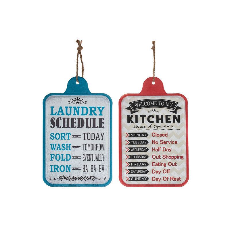 Hanging Metal Wall Sign (Kitchen/Laundry Schedule) (Asstd) - Set of 2