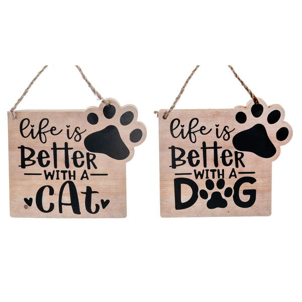 Mdf Wall Hanger Life Is Better With A Dog/Cat - Set of 2