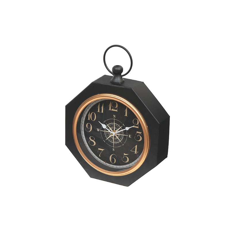 Black Octagon Metal Table Clock