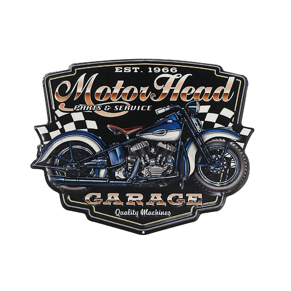 Embossed Metal Wall Sign Motor Head Garage