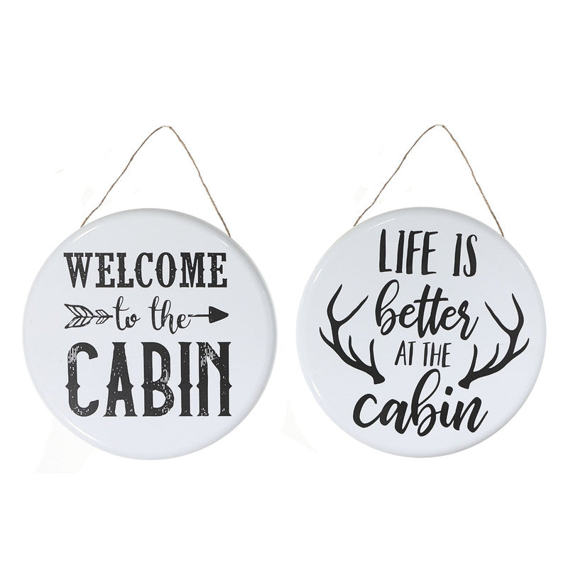 Round Metal Wall Sign (Cabin) (Asstd) - Set of 2