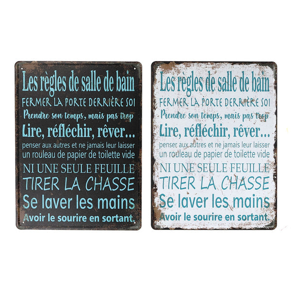 Metal Wall Sign (Regles De Salle De Bain) (Asstd) - Set of 2