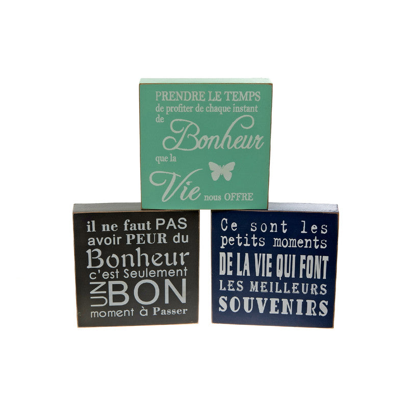 Square Wood Blocks (Inspirational - French) (Asstd) - Set of 3