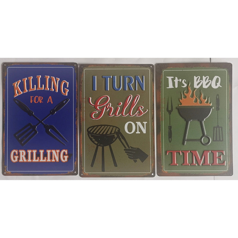 Metal Embossed Wall Sign (Bbq Time) - Set of 3