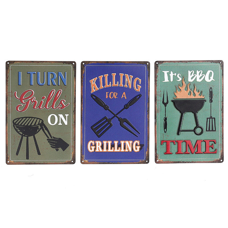 Metal Embossed Wall Sign (Bbq Time) - Set of 3