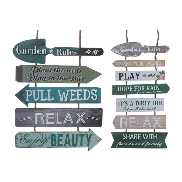 Hanging Wood Sign (Garden Rules) (Asstd) - Set of 2