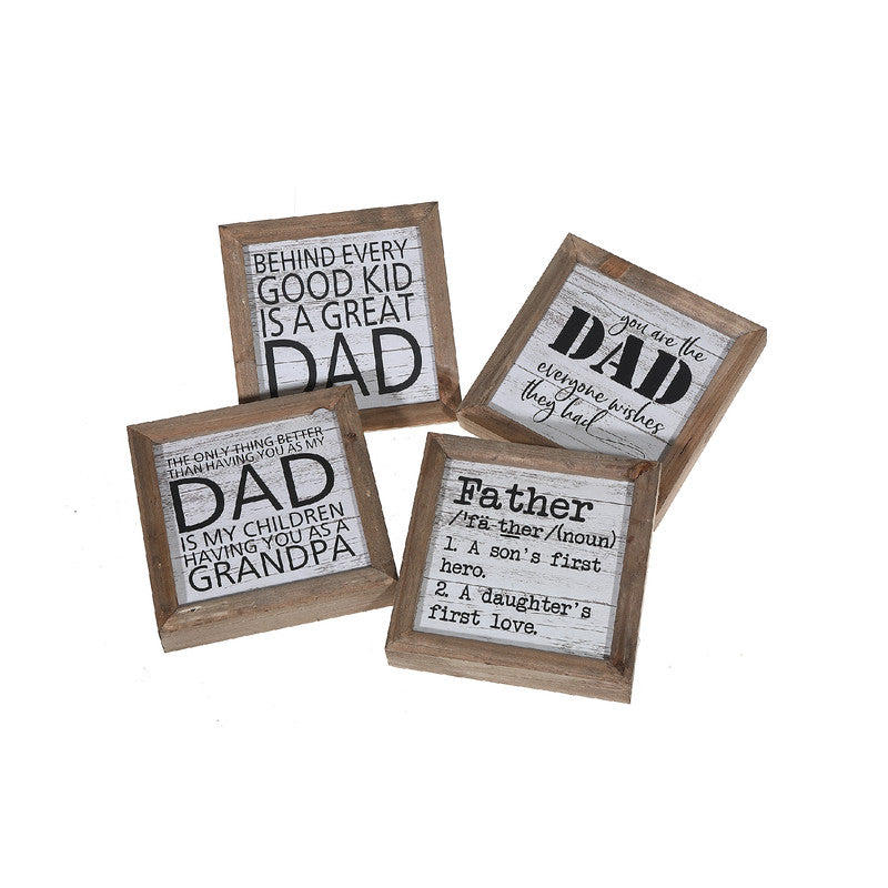 Framed Square Wood Block (For Dad) (Asstd) - Set of 4