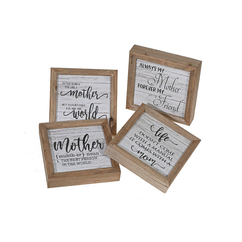 Framed Square Wood Block (For Mom) (Asstd) - Set of 4