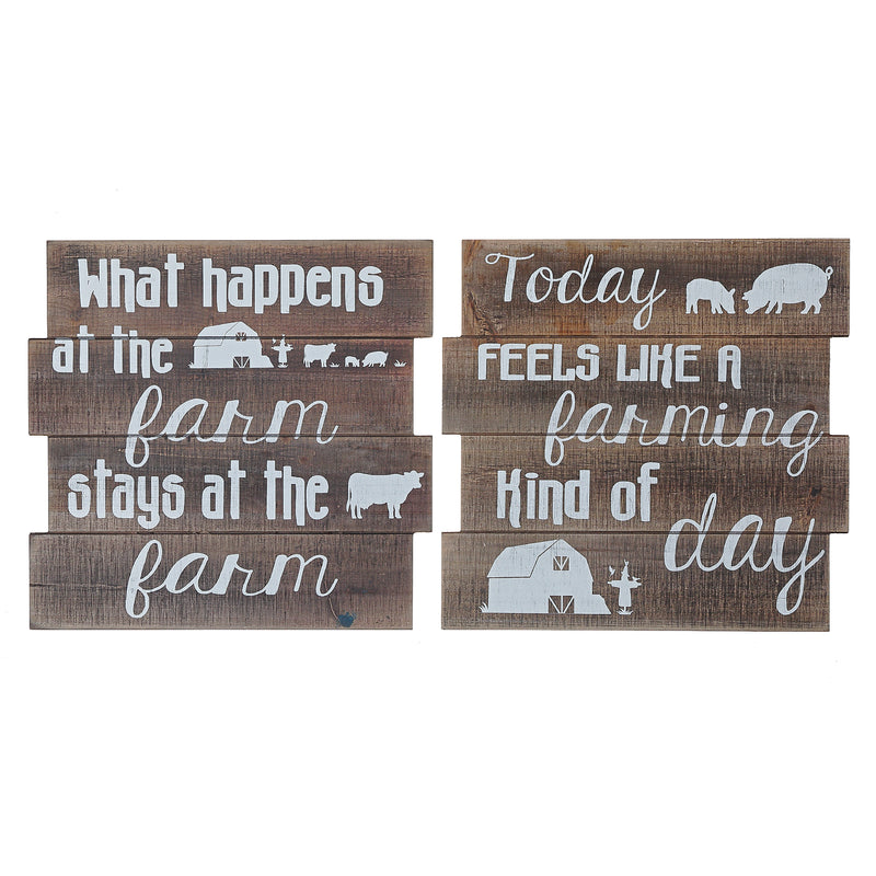 Asymmetrical Wood Wall Sign (Farm Life) (Asstd) - Set of 2