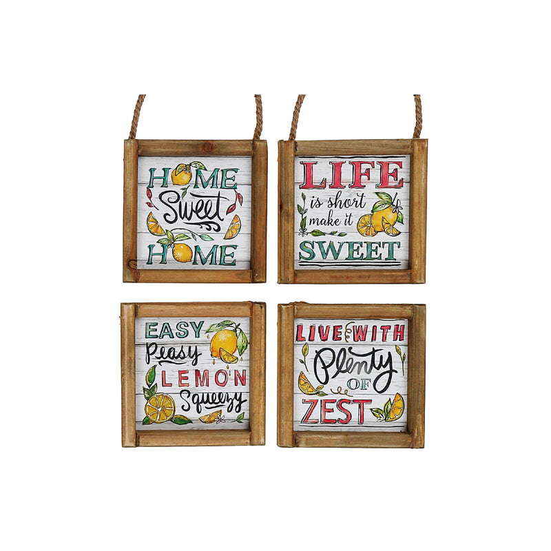 Framed Square Wood Hanger Lemon Asstd - Set of 4