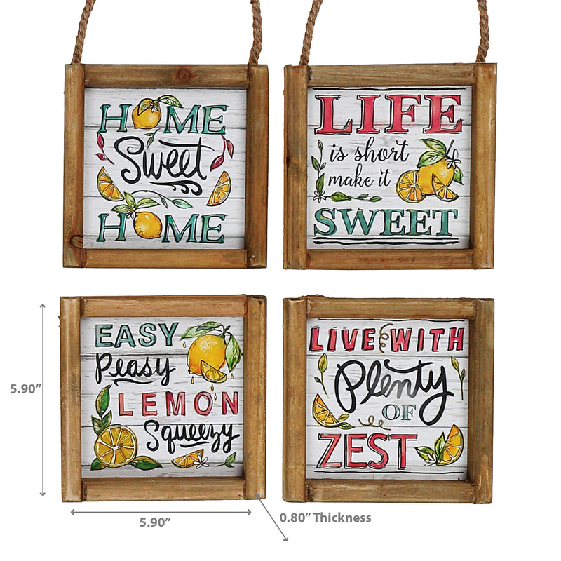 Framed Square Wood Hanger Lemon Asstd - Set of 4