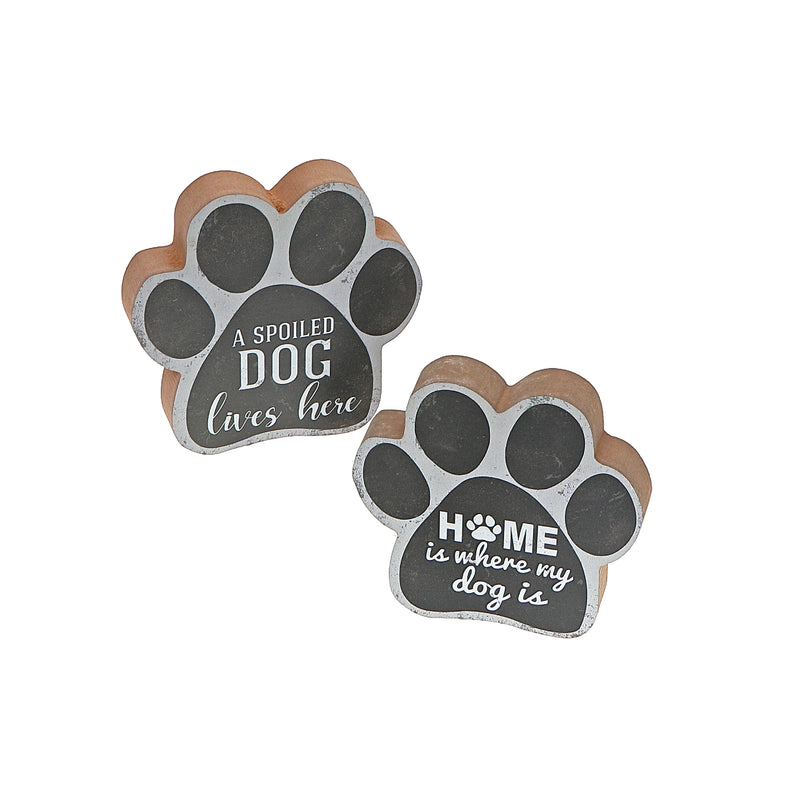 Wooden Dog Paw Shaped Sign Asstd - Set of 2