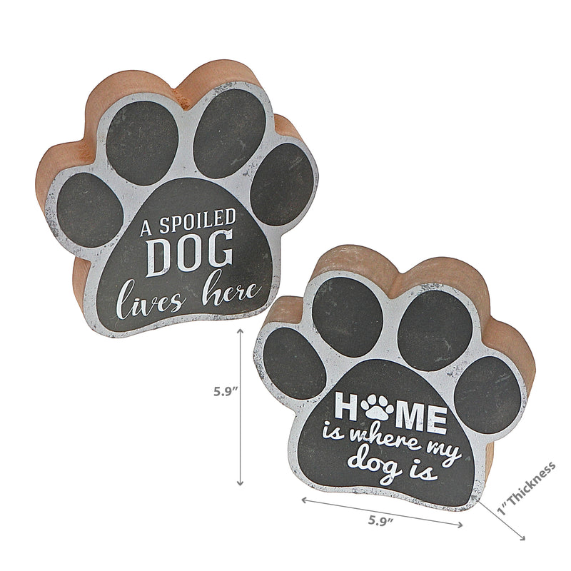 Wooden Dog Paw Shaped Sign Asstd - Set of 2