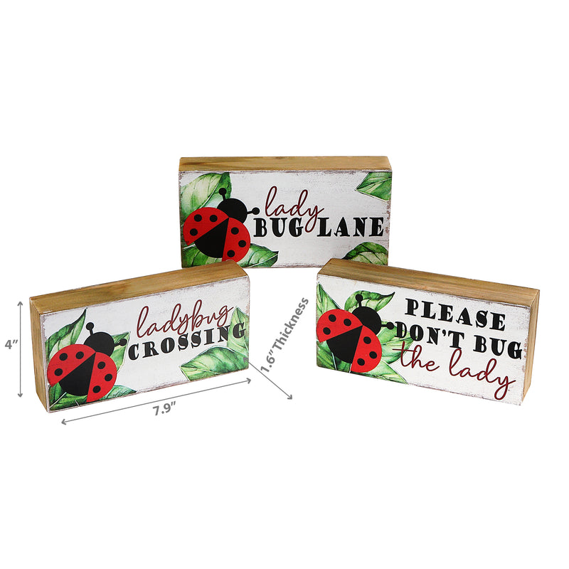 Rect. Wood Blocks Ladybugs Asstd - Set of 3