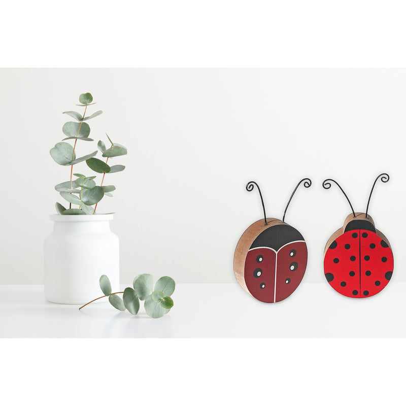 Wooden Ladybug Figurine Asstd - Set of 2